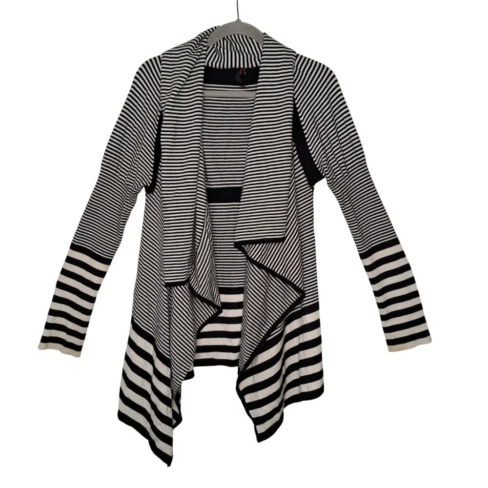 RED Black and White Striped Waterfall Open Front Cardigan